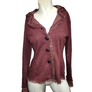 DAYTRIP Jacket with Lace Detail and Buttons Sweatshirt Fabric Size L